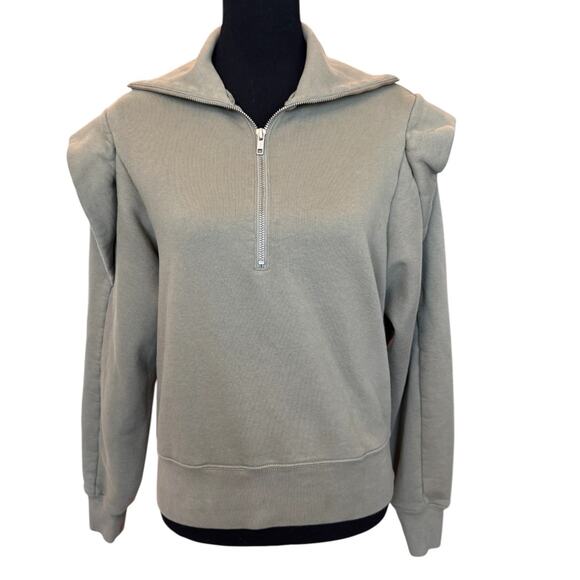 FRAME ~ Women's Shoulder Detail Half Zip Sweatshirt Size S FALL BONFIRE - Picture 2 of 6